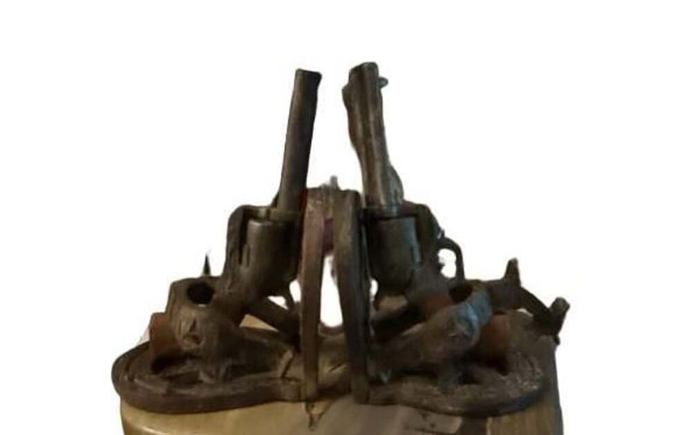 Vintage Cast Iron Revolving Pistol Gun Bookends